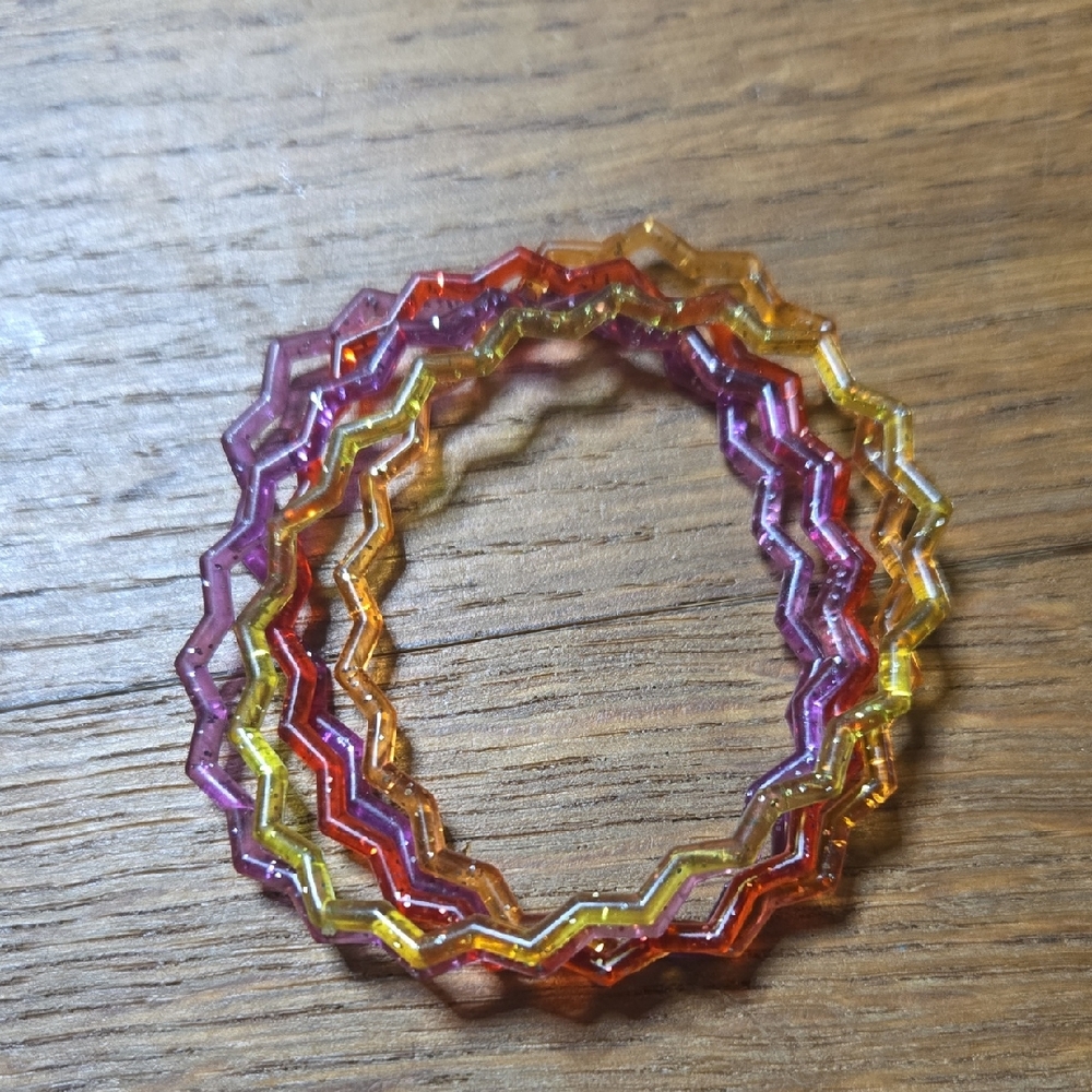 Multi-Color Zigzag Resin Bracelet Set - Pink, Orange & Yellow